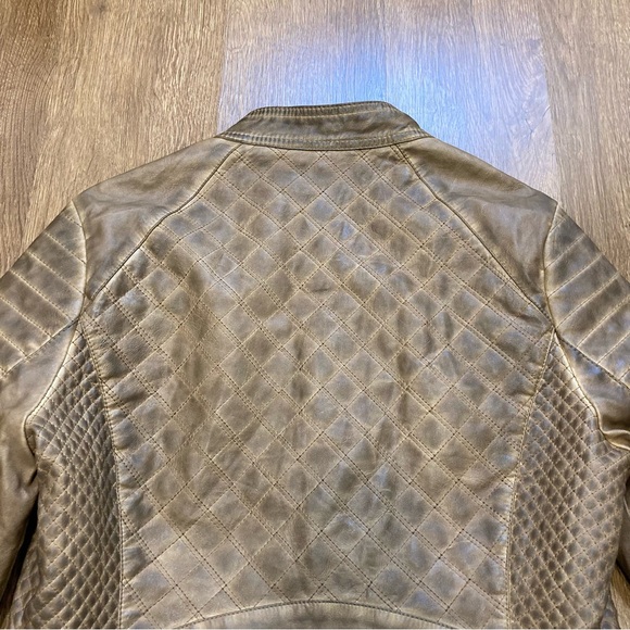 Jou Jou Women's Brown Quilted Faux Leather Moto Jacket Grunge Distressed Large - Picture 11 of 16